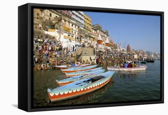 Early Morning Bathing in the Holy River Ganges Along Dasaswamedh Ghat, Uttar Pradesh State, India-Gavin Hellier-Framed Stretched Canvas