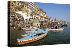 Early Morning Bathing in the Holy River Ganges Along Dasaswamedh Ghat, Uttar Pradesh State, India-Gavin Hellier-Stretched Canvas