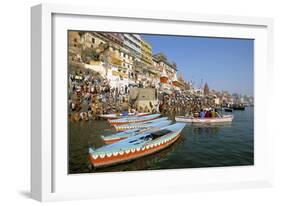 Early Morning Bathing in the Holy River Ganges Along Dasaswamedh Ghat, Uttar Pradesh State, India-Gavin Hellier-Framed Photographic Print