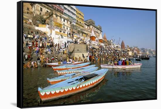 Early Morning Bathing in the Holy River Ganges Along Dasaswamedh Ghat, Uttar Pradesh State, India-Gavin Hellier-Framed Stretched Canvas