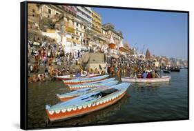 Early Morning Bathing in the Holy River Ganges Along Dasaswamedh Ghat, Uttar Pradesh State, India-Gavin Hellier-Framed Stretched Canvas