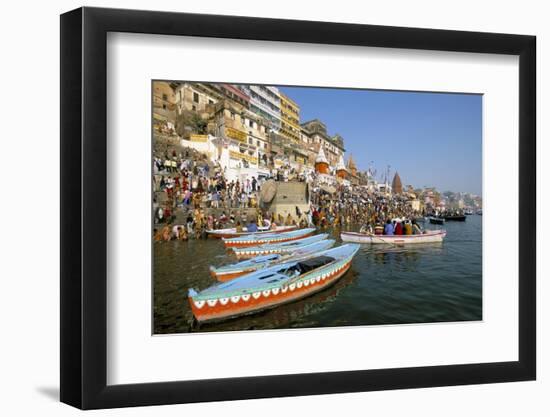 Early Morning Bathing in the Holy River Ganges Along Dasaswamedh Ghat, Uttar Pradesh State, India-Gavin Hellier-Framed Photographic Print