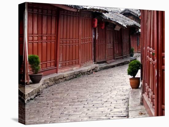 Early Morning Cobbled Street, Lijiang Old Town, UNESCO World Heritage Site, Yunnan, China-Porteous Rod-Stretched Canvas