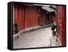 Early Morning Cobbled Street, Lijiang Old Town, UNESCO World Heritage Site, Yunnan, China-Porteous Rod-Framed Stretched Canvas