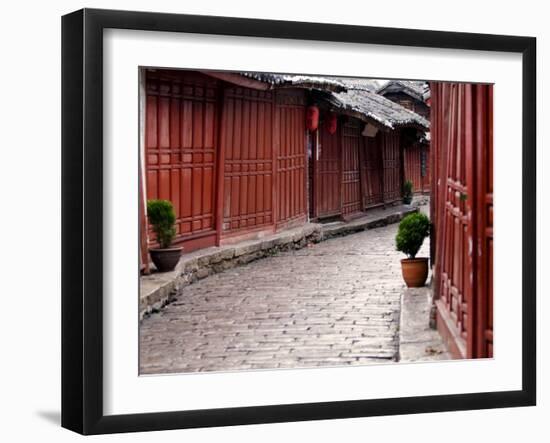 Early Morning Cobbled Street, Lijiang Old Town, UNESCO World Heritage Site, Yunnan, China-Porteous Rod-Framed Photographic Print