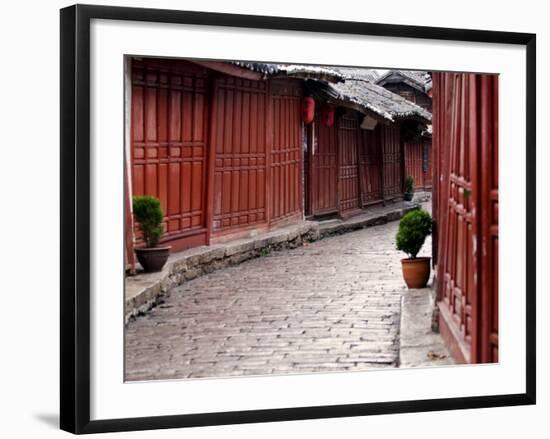 Early Morning Cobbled Street, Lijiang Old Town, UNESCO World Heritage Site, Yunnan, China-Porteous Rod-Framed Photographic Print