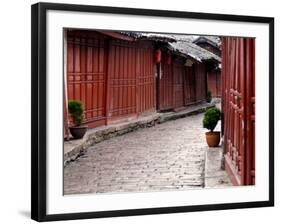 Early Morning Cobbled Street, Lijiang Old Town, UNESCO World Heritage Site, Yunnan, China-Porteous Rod-Framed Photographic Print