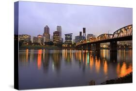 Early Morning down Town Portland and Willamette River, Portland Oregon.-Craig Tuttle-Stretched Canvas