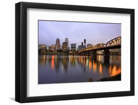 Early Morning down Town Portland and Willamette River, Portland Oregon.-Craig Tuttle-Framed Photographic Print