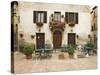 Early Morning Exterior of a Restaurant, Pienza, Italy-Dennis Flaherty-Stretched Canvas