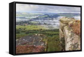 Early Morning Fog around Curbar Village, from Curbar Edge, Peak District National Park-Eleanor Scriven-Framed Stretched Canvas