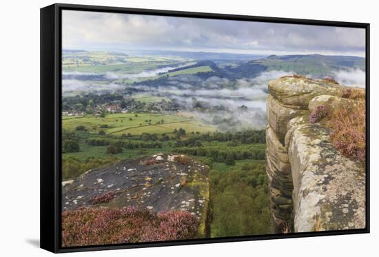 Early Morning Fog around Curbar Village, from Curbar Edge, Peak District National Park-Eleanor Scriven-Framed Stretched Canvas