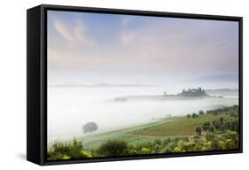 Early Morning Fog at the Farmhouse Belvedere-Markus Lange-Framed Stretched Canvas
