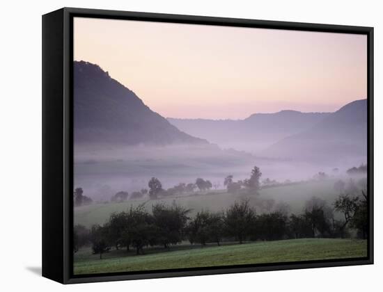 Early Morning Fog, Filstal Valley, Swabian Alb, Baden Wurttemberg, Germany, Europe-Markus Lange-Framed Stretched Canvas