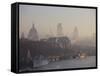 Early Morning Fog Hangs over St. Paul's and the City of London Skyline, London, England, UK-Amanda Hall-Framed Stretched Canvas
