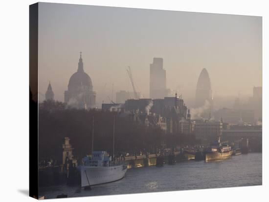 Early Morning Fog Hangs over St. Paul's and the City of London Skyline, London, England, UK-Amanda Hall-Stretched Canvas