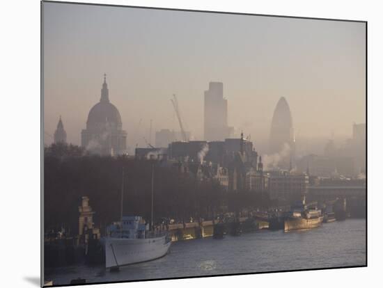 Early Morning Fog Hangs over St. Paul's and the City of London Skyline, London, England, UK-Amanda Hall-Mounted Photographic Print
