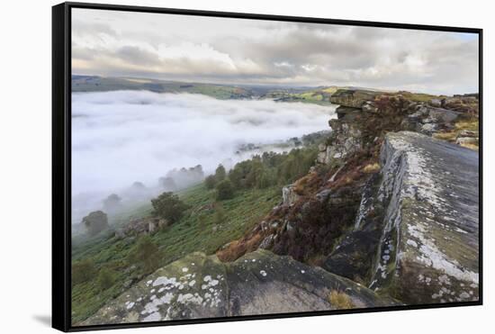 Early Morning Fog, Partial Temperature Inversion, Curbar Edge-Eleanor Scriven-Framed Stretched Canvas