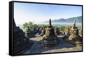 Early Morning Light at the Temple Complex of Borobodur, Java, Indonesia, Southeast Asia, Asia-Michael Runkel-Framed Stretched Canvas