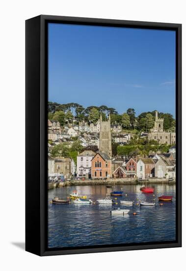 Early Morning Light on Small Boats at Anchor in the Harbour at Fowey, Cornwall, England-Michael Nolan-Framed Stretched Canvas