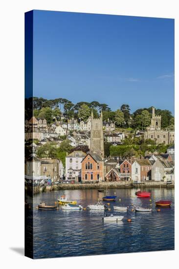 Early Morning Light on Small Boats at Anchor in the Harbour at Fowey, Cornwall, England-Michael Nolan-Stretched Canvas