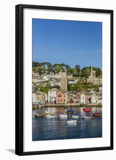 Early Morning Light on Small Boats at Anchor in the Harbour at Fowey, Cornwall, England-Michael Nolan-Framed Photographic Print