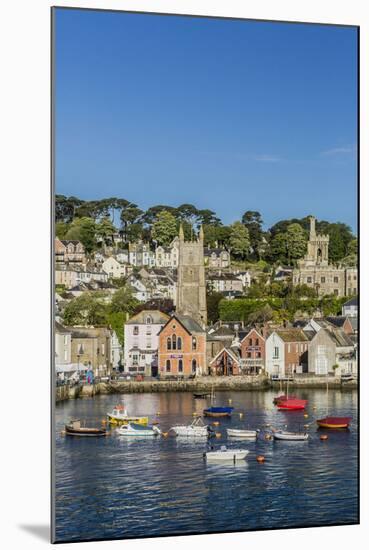 Early Morning Light on Small Boats at Anchor in the Harbour at Fowey, Cornwall, England-Michael Nolan-Mounted Photographic Print