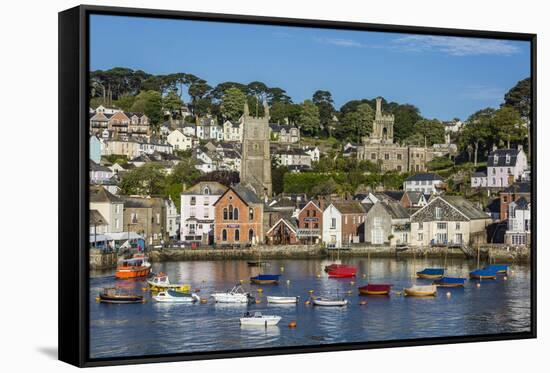 Early Morning Light on Small Boats at Anchor in the Harbour at Fowey, Cornwall, England-Michael Nolan-Framed Stretched Canvas