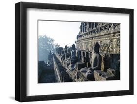 Early Morning Light Shining on Buddhas Sitting in the Temple Complex of Borobodur, Java, Indonesia-Michael Runkel-Framed Photographic Print