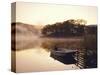 Early Morning Mist and Boat, Derwent Water, Lake District, Cumbria, England-Nigel Francis-Stretched Canvas