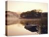 Early Morning Mist and Boat, Derwent Water, Lake District, Cumbria, England-Nigel Francis-Stretched Canvas