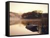 Early Morning Mist and Boat, Derwent Water, Lake District, Cumbria, England-Nigel Francis-Framed Stretched Canvas