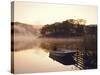 Early Morning Mist and Boat, Derwent Water, Lake District, Cumbria, England-Nigel Francis-Stretched Canvas