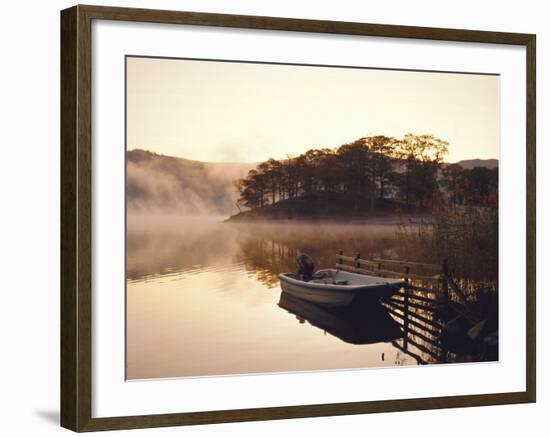 Early Morning Mist and Boat, Derwent Water, Lake District, Cumbria, England-Nigel Francis-Framed Photographic Print