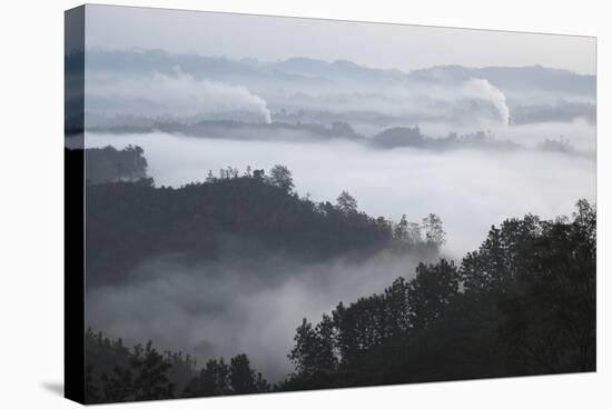 Early Morning Mist and Smoke from Brickworks in the Valley over the Jungle of Bandarban-Stuart-Stretched Canvas
