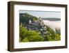 Early Morning Mist, Chateau De Castelnaud, Castelnaud, Dordogne, Aquitaine, France-Peter Adams-Framed Photographic Print