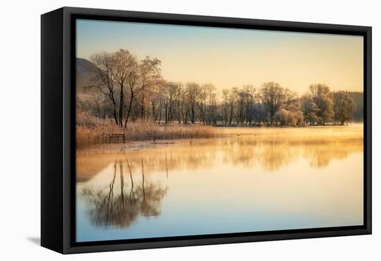 Early morning mist clearing and sunlight over Loch Ard, Kinlochard, Aberfoyle, Scotland-John Potter-Framed Stretched Canvas