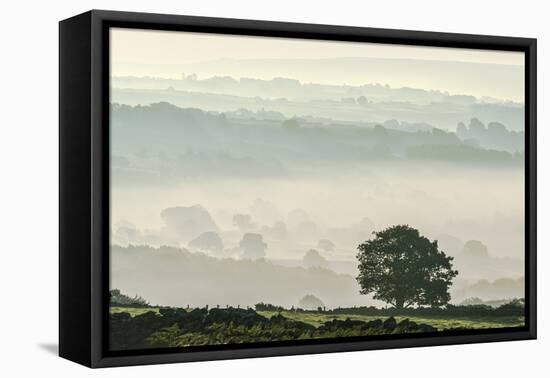 Early morning mist in the Esk Valley around Lealholm in the North Yorkshire Moors National Park-John Potter-Framed Stretched Canvas