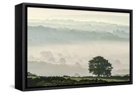 Early morning mist in the Esk Valley around Lealholm in the North Yorkshire Moors National Park-John Potter-Framed Stretched Canvas