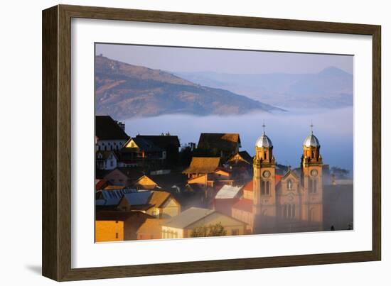 Early morning mist on the Haute Ville old town, Ambozontany Cathedral, Fianarantsoa, central area, -Christian Kober-Framed Photographic Print