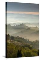 Early Morning View across Misty Hills from San Gimignano, Tuscany, Italy, Europe-John-Stretched Canvas