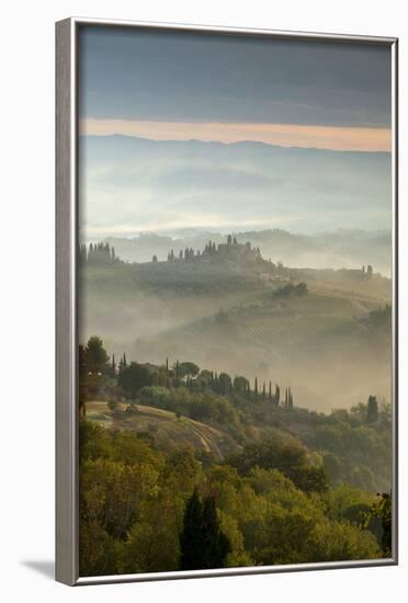 Early Morning View across Misty Hills from San Gimignano, Tuscany, Italy, Europe-John-Framed Photographic Print