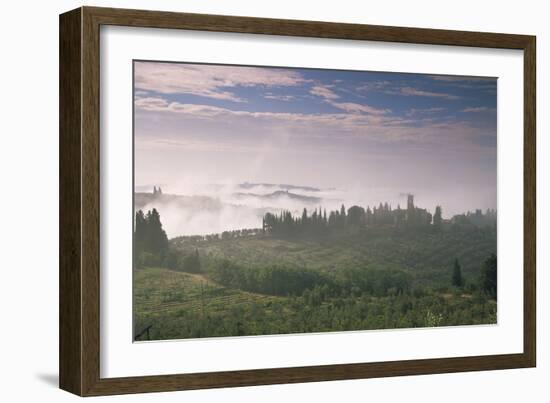 Early Morning View across Misty Hills, Near Certaldo, Tuscany, Italy, Europe-John-Framed Photographic Print