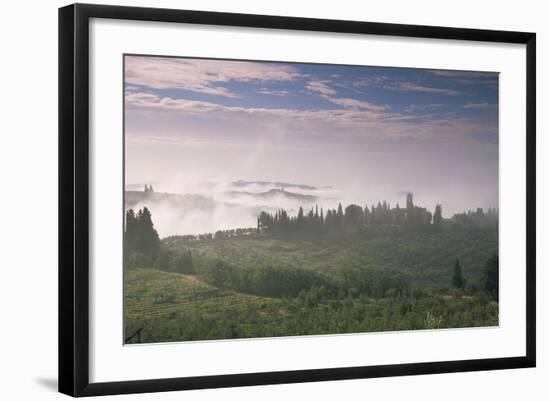 Early Morning View across Misty Hills, Near Certaldo, Tuscany, Italy, Europe-John-Framed Photographic Print