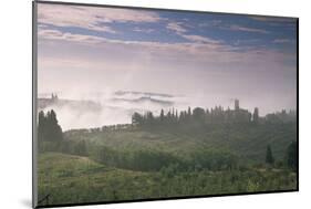 Early Morning View across Misty Hills, Near Certaldo, Tuscany, Italy, Europe-John-Mounted Photographic Print