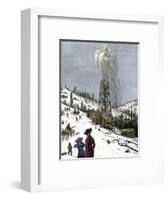 Early Oil Well Gushing in Pennsylvania 1880-null-Framed Premium Giclee Print