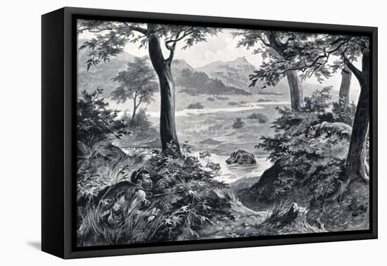 Early Stone Age Man Hunting-G.F. Scott Elliot-Framed Stretched Canvas