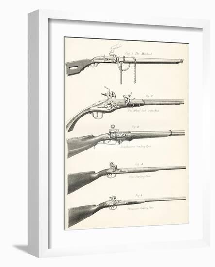 Early Types of Firearms. 1. the Matchlock 2. the Wheel Lock Arquebus 3. Snaphaunce Fowling Piece 4.-null-Framed Giclee Print