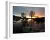 Early Winter Morning Reflection of Trees in a Flooded Icy Grassland in Richmond Park-Alex Saberi-Framed Photographic Print