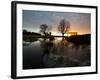 Early Winter Morning Reflection of Trees in a Flooded Icy Grassland in Richmond Park-Alex Saberi-Framed Photographic Print